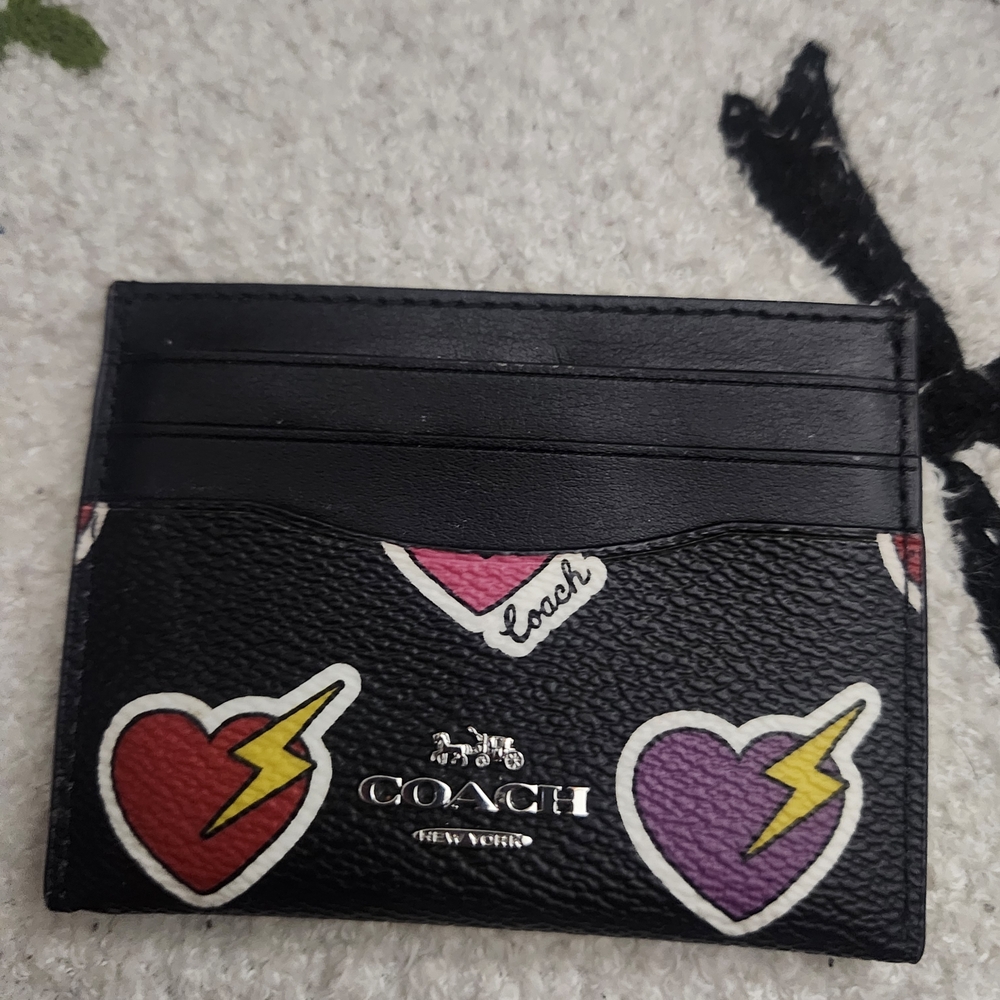 Coach Black Card Holder with Heart Design